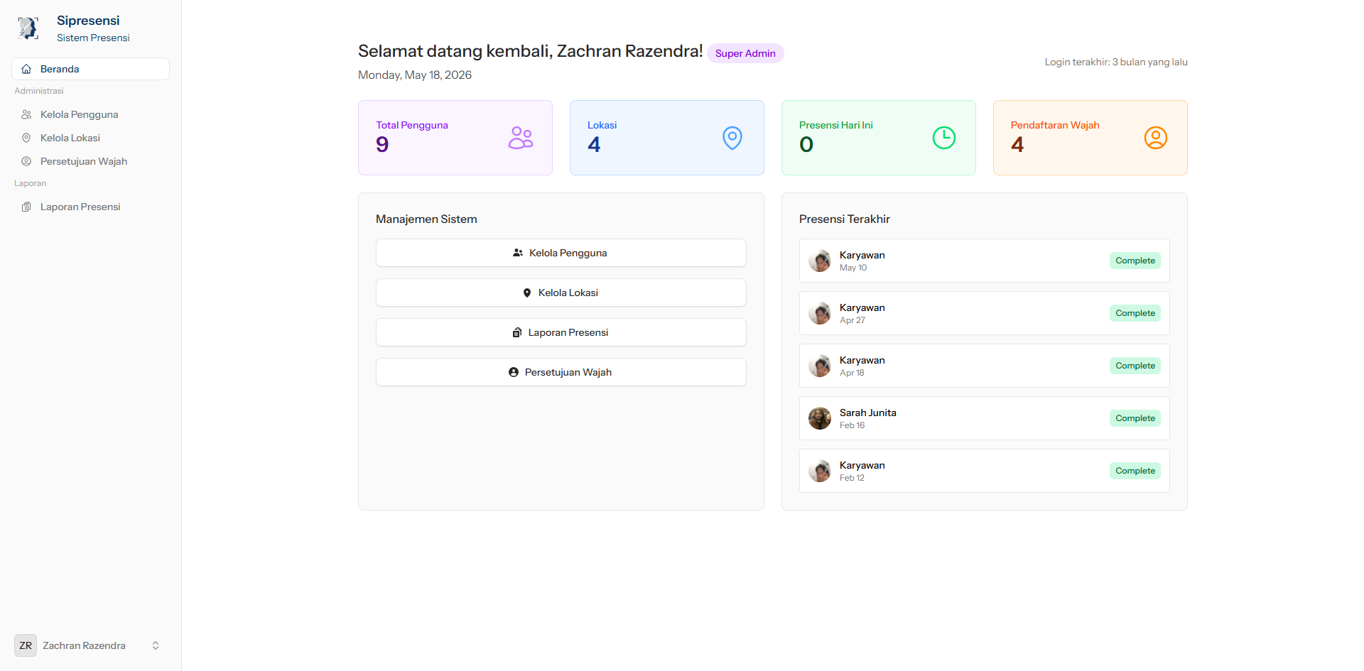 Screenshot proyek Sipresensi - Ok